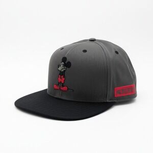 Neff x Disney Mickey Mouse Snapback Hat Gray Black Embroidered Flat Brim Cap